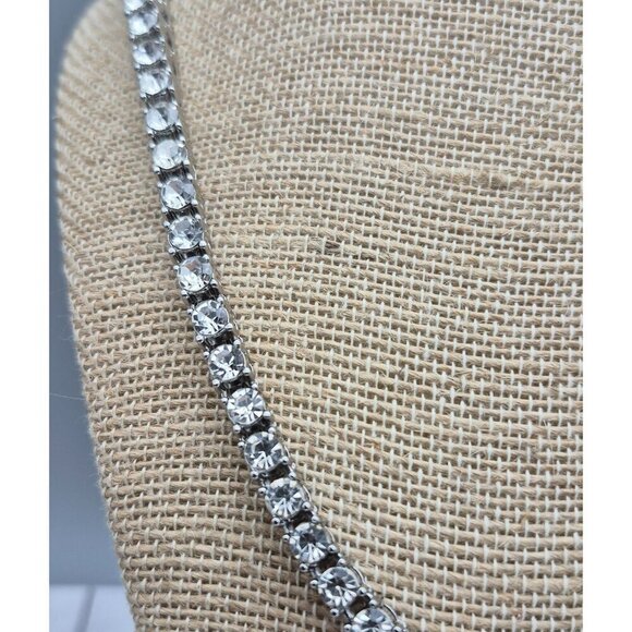 Silver Tone High Quality Crystal Tennis Style Necklace Long 20" Collar Formal - Picture 5 of 7